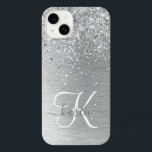 Nome do Monograma da Largura Metálica Brugada<br><div class="desc">Personalize facilmente esta moda design de capa de telefone com de chic com brilho prateado bonito em um fundo metálico com escovas prateadas.</div>