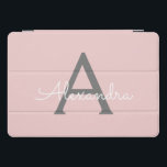 Nome do Monograma da Rapariga da Cinza Rosa Escamo<br><div class="desc">Mala de Laptop do Nome do Monograma do Script Simples e Cor-de-Rosa Esmagada e Cinza. Isto faz o doce e perfeito aniversário de 16 anos,  casamento,  chá de panela,  aniversário,  chá de fraldas ou festa de solteira presente para alguém que ama luxo de luxo e estilos quíticos.</div>