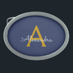 Nome do Monograma da Rapariga do Script Moderno Do<br><div class="desc">Frasco do Monograma de Nome do Script Simples Azul e Dourado do marinho. Isso faz a formatura perfeita, doce 16 16, 18, 21rua, 40, 50, 60, 70, 80, 90, 100 anos, casamento, chá de panela, aniversário, chá de fraldas ou presente de festa de solteira para alguém que ama luxo de...</div>