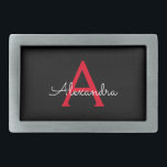 Nome do Monograma da Rapariga do Script Preto Verm<br><div class="desc">Frasco do Monograma do Nome do Script Simples Preto e Vermelho Isso faz a formatura perfeita, doce 16 16, 18, 21rua, 40, 50, 60, 70, 80, 90, 100 anos, casamento, chá de panela, aniversário, chá de fraldas ou presente de festa de solteira para alguém que ama luxo de vidro e...</div>