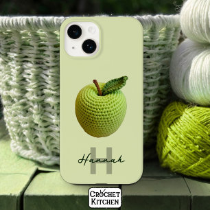 Nome do Monograma de Maçã de Crochet Verde de Arte