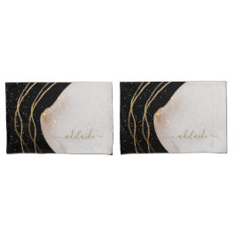 Nome do Monograma do Script Glitter Dourado Preto 
