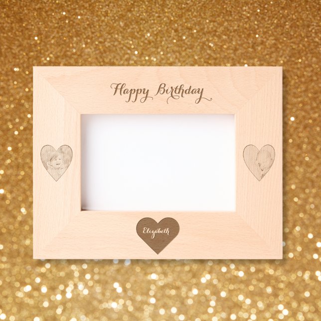 Nome do Monograma Elegante Foto Corações Feliz Ani (Elegant Monogram Name Photo Hearts Happy Birthday Engraved Frames)