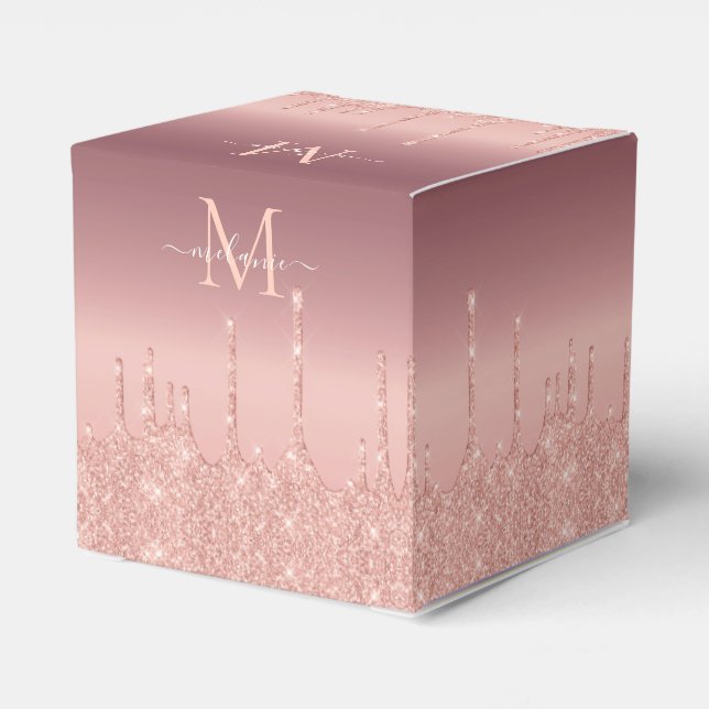 Nome do Monograma Favor Caixa Rosa Blush Sparkle D (Verso)