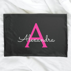 Nome do Monograma Giratório de Script Preto Rosa 