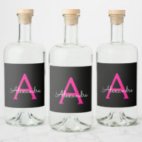 Nome do Monograma Girly Black Script Hot-Pink