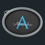 Nome do Monograma Girly de Script Preto Azul<br><div class="desc">Frasco de Nome do Monograma Simples Preto e Azul Isso faz a formatura perfeita, doce 16 16, 18, 21rua, 40, 50, 60, 70, 80, 90, 100 anos, casamento, chá de panela, aniversário, chá de fraldas ou presente de festa de solteira para alguém que ama luxo de vidro e estilos quicos....</div>