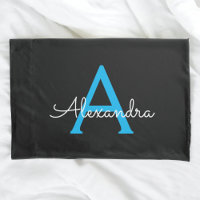 Nome do Monograma Girly de Script Preto Azul