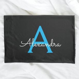 Nome do Monograma Girly de Script Preto Azul