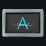 Nome do Monograma Girly de Script Preto Azul<br><div class="desc">Frasco de Nome do Monograma Simples Preto e Azul Isso faz a formatura perfeita, doce 16 16, 18, 21rua, 40, 50, 60, 70, 80, 90, 100 anos, casamento, chá de panela, aniversário, chá de fraldas ou presente de festa de solteira para alguém que ama luxo de vidro e estilos quicos....</div>