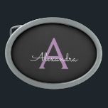 Nome do Monograma Girly de Script Preto Roxo<br><div class="desc">Frasco do Nome do Monograma Simples Preto e Roxo Isso faz a formatura perfeita, doce 16 16, 18, 21rua, 40, 50, 60, 70, 80, 90, 100 anos, casamento, chá de panela, aniversário, chá de fraldas ou presente de festa de solteira para alguém que ama luxo de vidro e estilos quicos....</div>