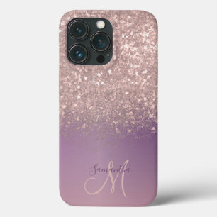 Nome do Monograma Glitter Dourado Elegante Rosa