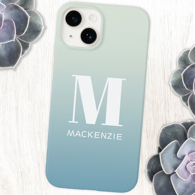 Nome do Monograma Gradiente Simples Personalizado (Simple monogram name teal blue green gradient personalized cell phone case)