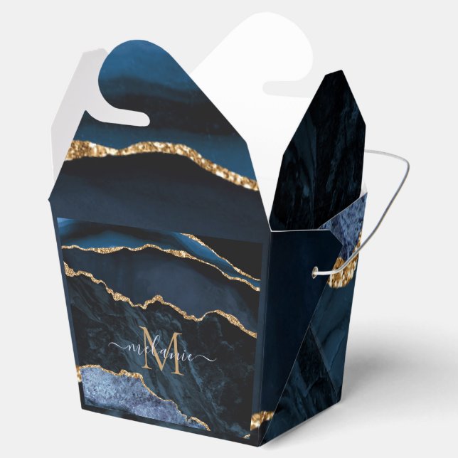 Nome do Monograma Marinho Agate Blue Dourado Caixa (Aberto)