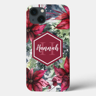 Nome do Monograma Personalizado Poinsettia Vermelh