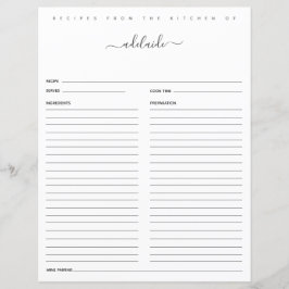 Nome do Monograma Preto e Branco Moderno Receitas