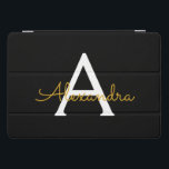 Nome do Monograma Rapariga de Script Moderno Doura<br><div class="desc">Caso de Laptop do Nome do Monograma de Script Simples Preto e Dourado. Isto faz o doce e perfeito aniversário de 16 anos,  casamento,  chá de panela,  aniversário,  chá de fraldas ou festa de solteira presente para alguém que ama luxo de luxo e estilos quíticos.</div>