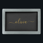 Nome do Monograma Rapariga de Script Moderno Doura<br><div class="desc">Fecho de Cinto do Monograma Simples Preto e Dourado. Isso faz a formatura perfeita, doce 16 16, 18, 21rua, 40, 50, 60, 70, 80, 90, 100 anos, casamento, chá de panela, aniversário, chá de fraldas ou presente de festa de solteira para alguém que ama luxo de vidro e estilos quicos....</div>