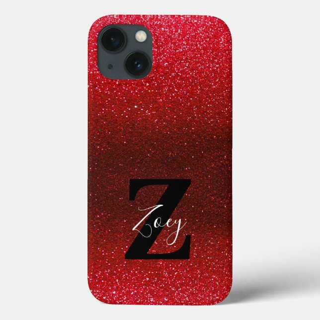 Nome do Monograma Ruby Red Ombre Glitter Sparkles (Verso)