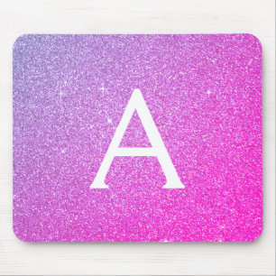 Nome do Mousepad do Monograma de Brilho Roxo Rosa