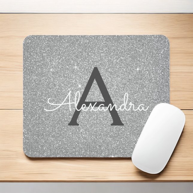 Nome do Mousepad do Silver Sparkle Glitter Monogra (Criador carregado)