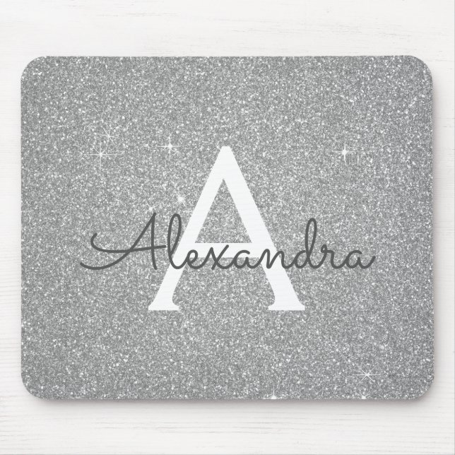 Nome do Mousepad do Silver Sparkle Glitter Monogra (Frente)