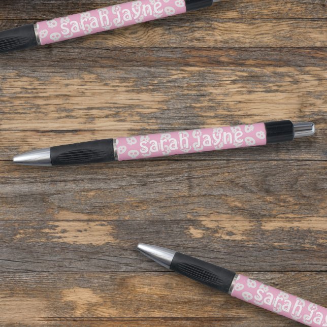 Nome do Padrão do Crânio Cor-de-Rosa Caneta Person (Just add your name to these cute pink skull pattern pens)