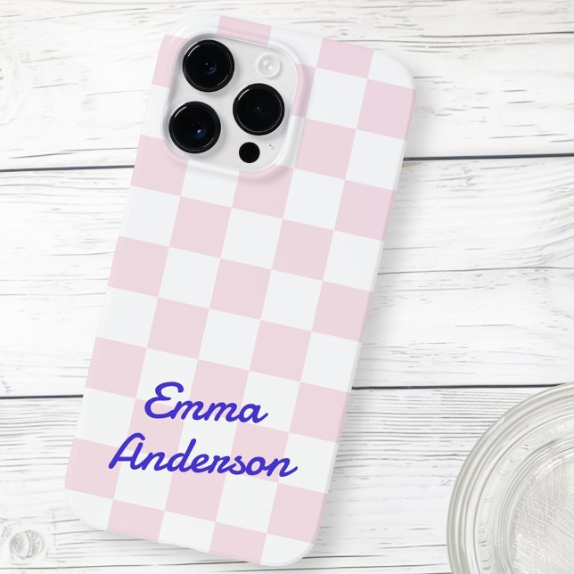 Nome do retrorreflector rosa claro branco padrão d (Retro name light pink white checkerboard pattern Case-Mate iPhone case)