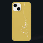 Nome do Script de Caligrafia Elegante Branco Doura<br><div class="desc">Dourada caligrafia branca elegante Script Personalizado Nome iPhone 14 Smart Capa de telefone apresenta um design moderno,  moderno,  simples e na moda com seu nome personalizado em letras elegantes,  escrita à mão,  com script de caligrafia em um fundo dourado. Elaborado por ©Evco Studio www.zazzle.com/store/evcostudio</div>
