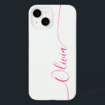 Nome do Script de Caligrafia Elegante Cor-de-Rosa<br><div class="desc">White Pink Elegant Calliografia Script Personalizado Nome Personalizado iPhone 14 Smart Capa de telefone apresenta um design moderno e moderno simples e na moda com seu nome personalizado em elegante tipografia de script de caligrafia escrita à mão sobre um fundo branco. Elaborado por ©Evco Studio www.zazzle.com/store/evcostudio</div>