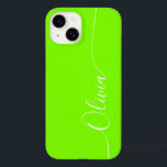 Nome do Script de Caligrafia Elegante Verde Branco<br><div class="desc">As Capas de telefone Inteligentes do Script de Caligrafia Verde-Branco Personalizado do Nome iPhone 14 apresentam um design simples e moderno,  com o seu nome personalizado em letras elegantes e escritas à mão,  com a tipografia de scripts de caligrafia em um fundo verde. Elaborado por ©Evco Studio www.zazzle.com/store/evcostudio</div>