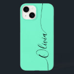 Nome do Script de Caligrafia Preto do Aquamarine<br><div class="desc">O Aquamarine Elegante Black Calliografia Script Personalizado de Nome Personalizado iPhone 14 Smart Capa de telefone apresenta um design simples e moderno e moderno com seu nome personalizado em letras magníficas,  escrita à mão,  com script de caligrafia em um fundo aquamarino. Elaborado por ©Evco Studio www.zazzle.com/store/evcostudio</div>