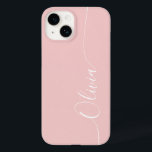 Nome do Script Elegante Elegante de rosa White<br><div class="desc">Rosa White Elegant Calliografia Script Personalizado Nome Personalizado iPhone 14 Smart Capa de telefone apresenta um design moderno e moderno,  simples e na moda,  com seu nome personalizado em letras elegantes,  escritas à mão,  com letra tipografia de script de caligrafia em fundo rosa cor-de-rosa. Elaborado por ©Evco Studio www.zazzle.com/store/evcostudio</div>