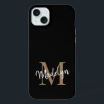 Nome do Script Feminino do Monograma Dourado Moder<br><div class="desc">Capas de iphone de Nome Feminino do Monograma Dourado Preto Moderno. Personalize facilmente esta capas de iphone elegante moderna com o seu monograma e nome personalizados.</div>