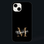 Nome do Script Feminino do Monograma Dourado Moder<br><div class="desc">Capas de iphone de Nome Feminino do Monograma Dourado Preto Moderno. Personalize facilmente esta capas de iphone elegante moderna com o seu monograma e nome personalizados.</div>