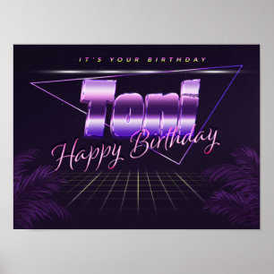 Nome do Toni Vorname lila retro Poster Geburtstag