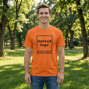 Nome e logotipo da empresa na camisa laranja