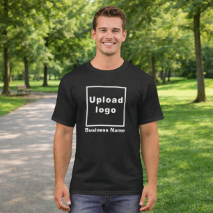 Nome e logotipo da empresa na camiseta preta