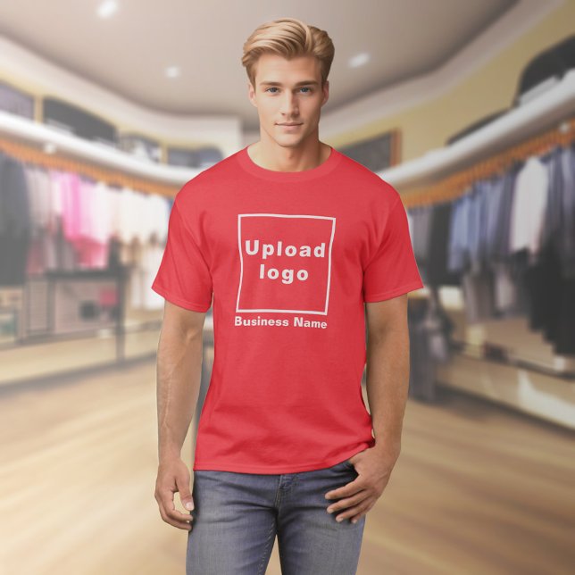 Nome e logotipo da empresa na camiseta vermelha (Red t-shirt with your business name and logo on model)