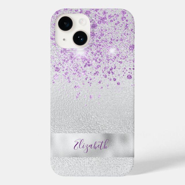 Nome elegante de brilho roxo prateado (Verso)