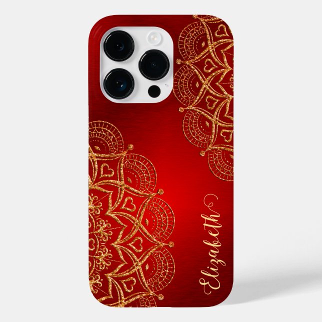 Nome Elegante Monograma Vermelho e Dourado Mandala (Verso)