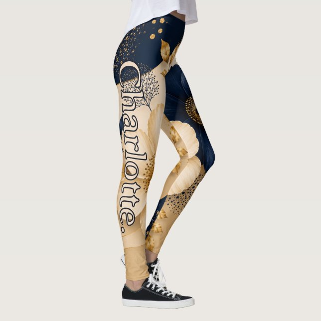 Nome em Leggings Navy Azul e Dourado com Padrão Fl (Direita)