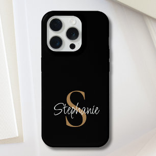 Nome em Script Elegante Monograma Preto Dourado