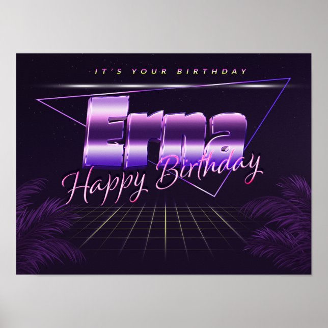 Nome Erna Vorname lila retro Poster Geburtstag (Frente)
