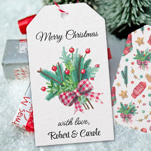 Nome, Fir Branches Red Berries Etiquetas de Natal