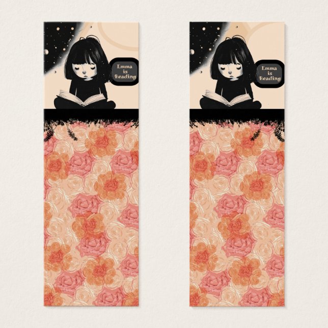 Nome Floral Black Orange Peach Bookmarks (Frente & Verso)