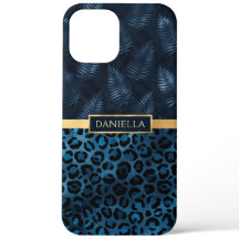 Nome Floral Tropical Estampa de Leopardo Azul Bril