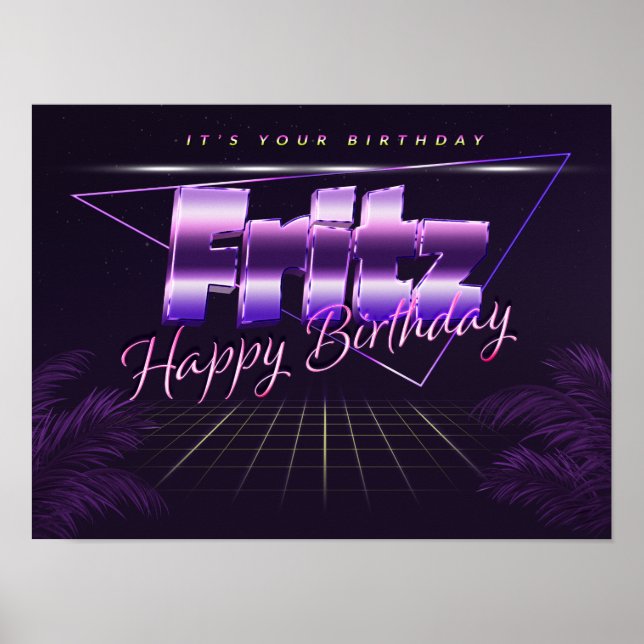Nome Fritz Vorname lila retro Poster Geburtstag (Frente)