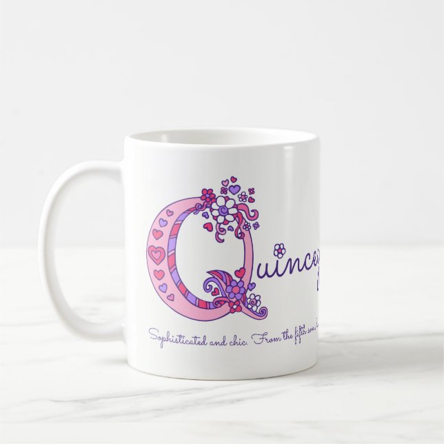 Nome inicial de Quincee ou Q, que significa caneca (Esquerda)