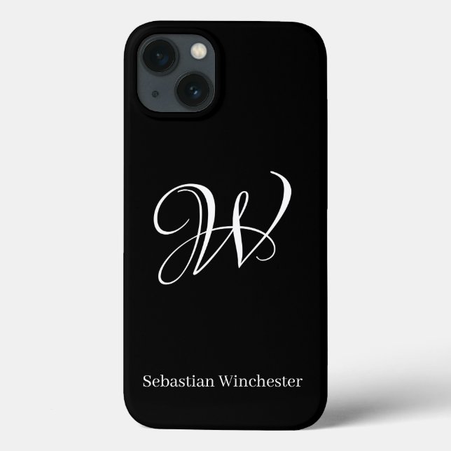 Nome inicial do monograma do script elegante preto (Verso)